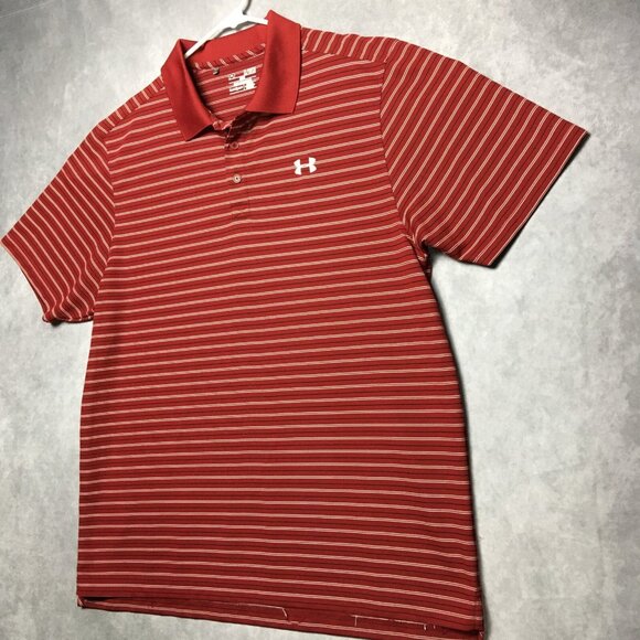 Under Armour Mens Golf Polo Shirt size XL Red Striped Short Sleeve Collared - Picture 9 of 15
